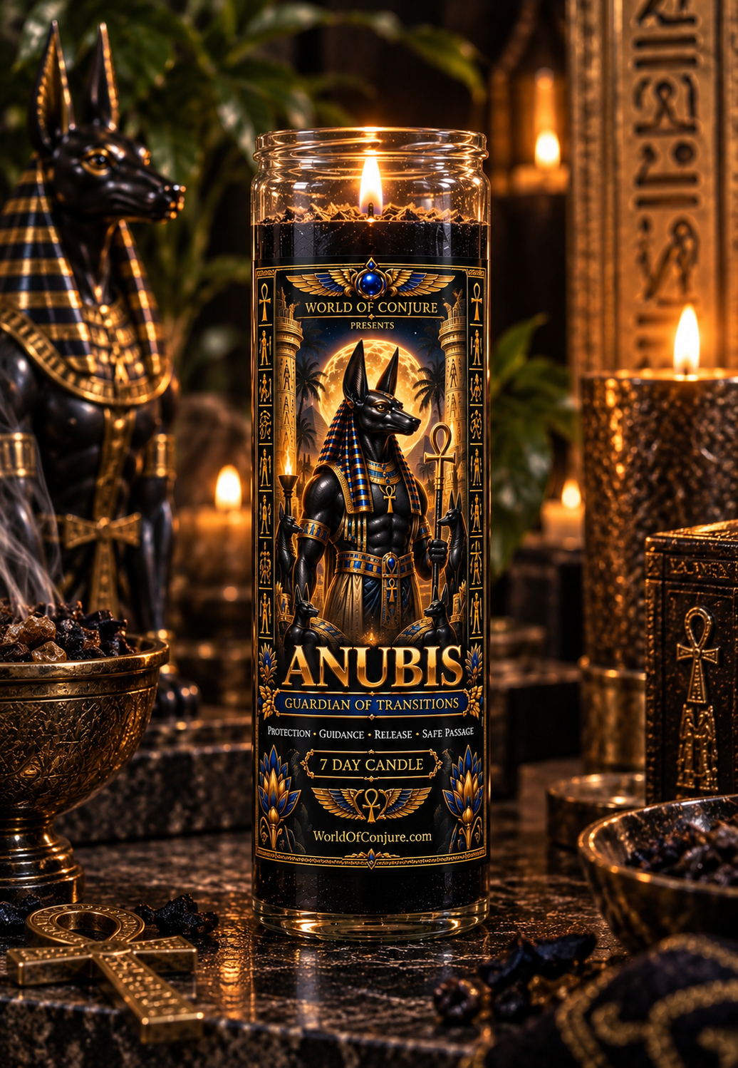 Anubis | Guardian of Transitions | Protection • Guidance • Release • Safe Passage | 7-Day Egyptian Deity Candle