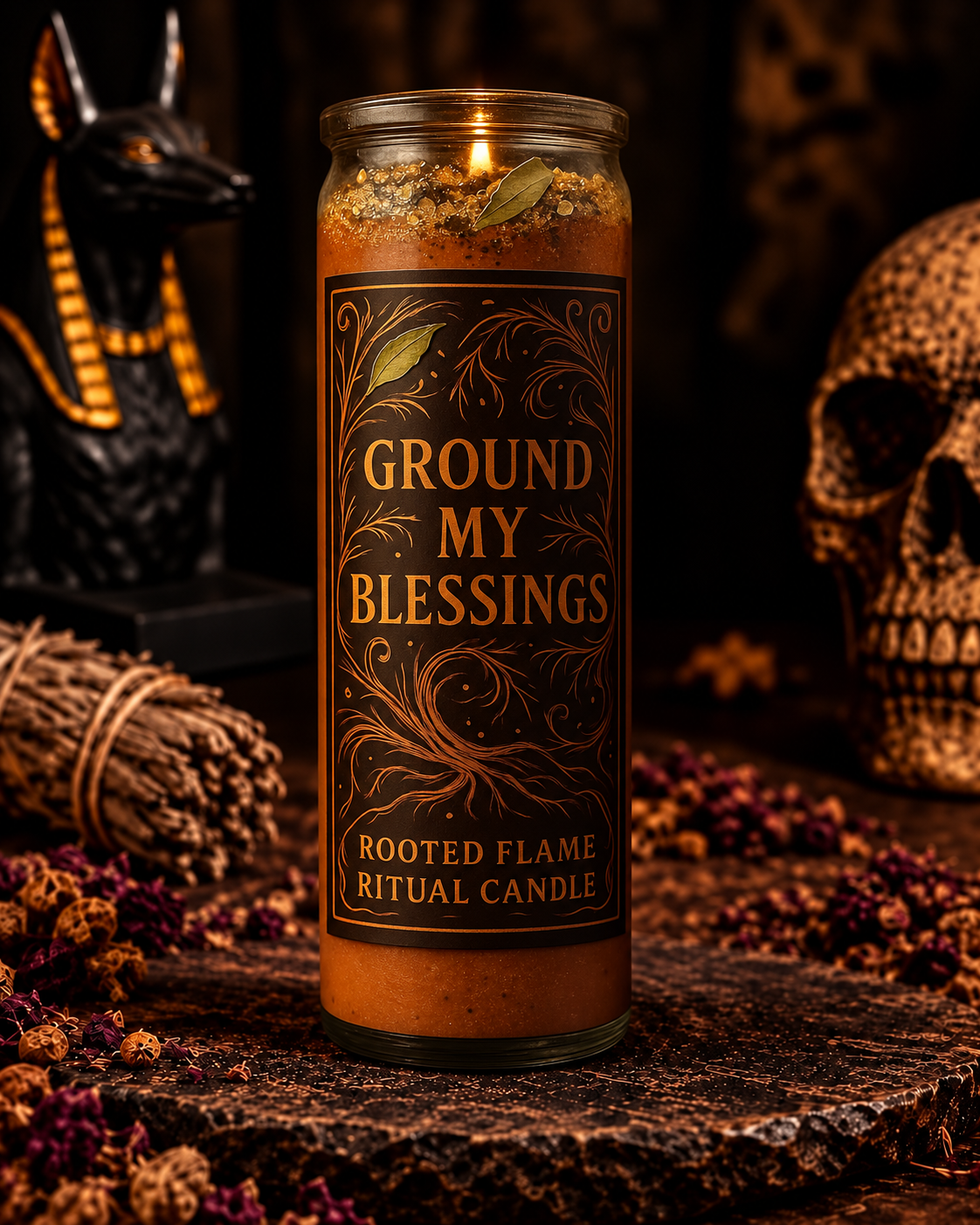 Ground My Blessings | Rooted Prosperity, Steady Success, Spiritual Stability | Rooted Flame Ritual Candle